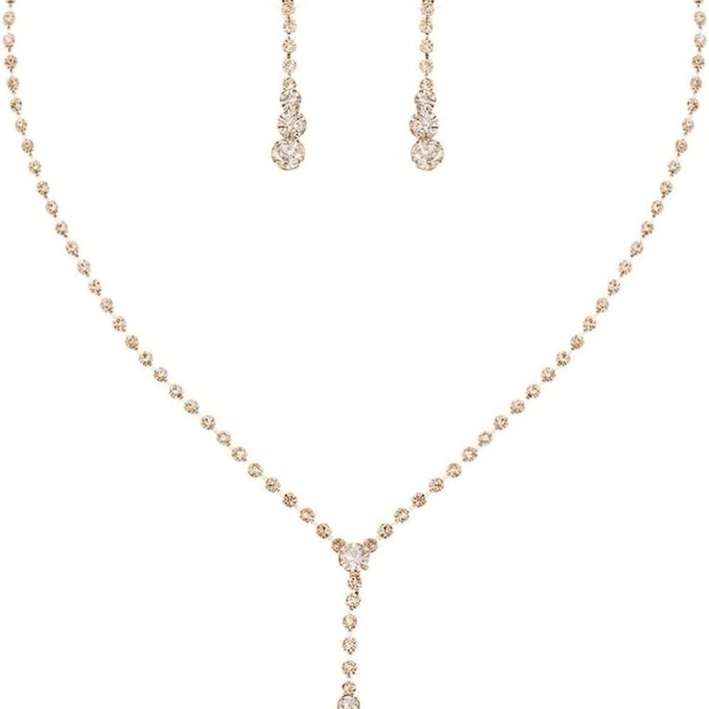 Silver Crystal Rhinestone Necklace Earrings Set Women Bride Wedding Jewelry
